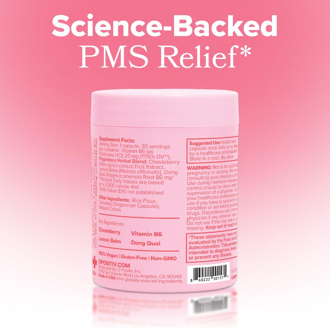 O Positiv FLO PMS Vitamins for Women, 30 Servings (Pack of 1) - Proactive PMS Relief - Targets Hormonal Breakouts, Bloating, Cramps - dailyvitalstore