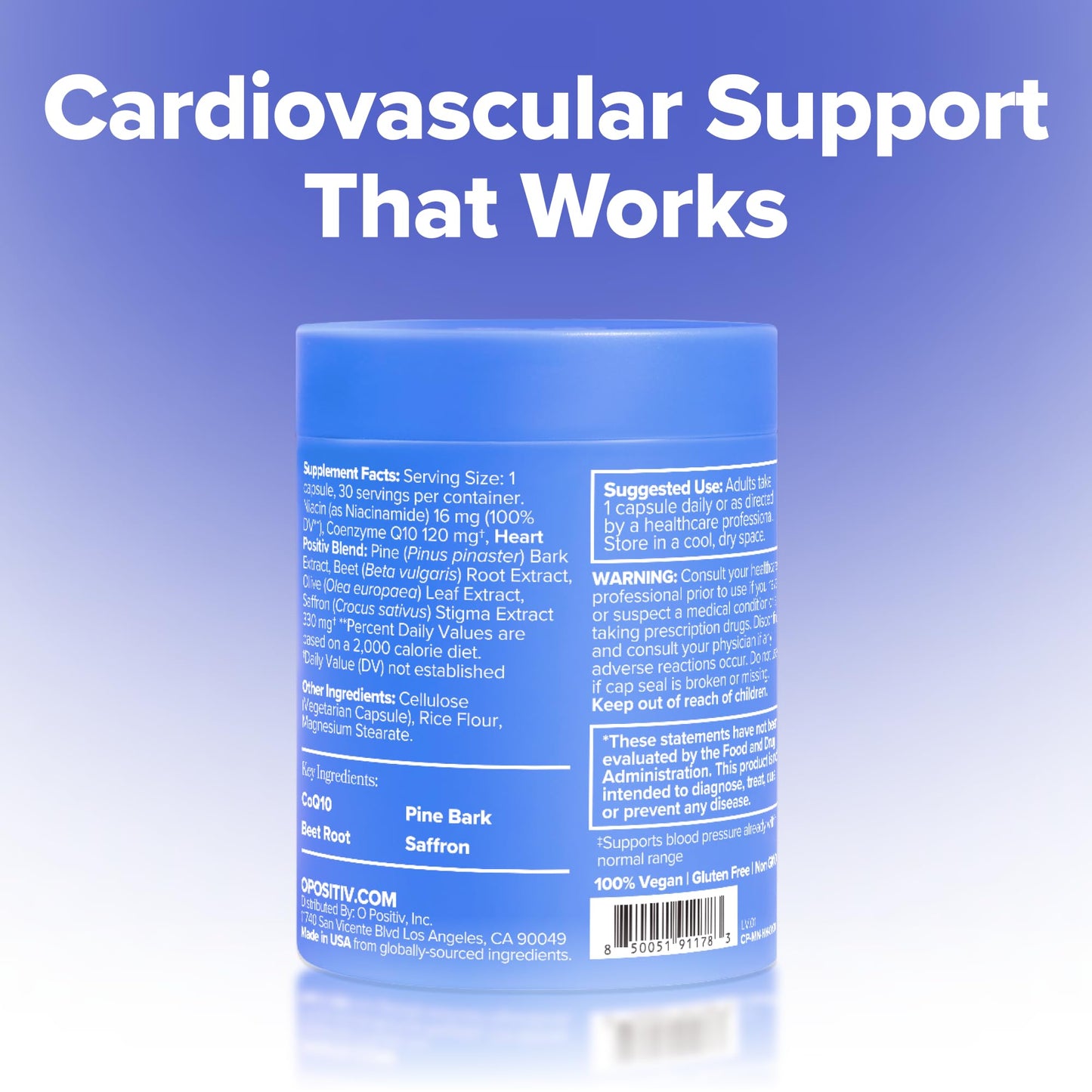 O Positiv MENO Heart + Blood Pressure Support Capsules – Daily Support for Healthy Circulation, Stress Management & Blood Pressure – with CoQ10, Beets, Pine Bark & Saffron – 30 Servings - dailyvitalstore
