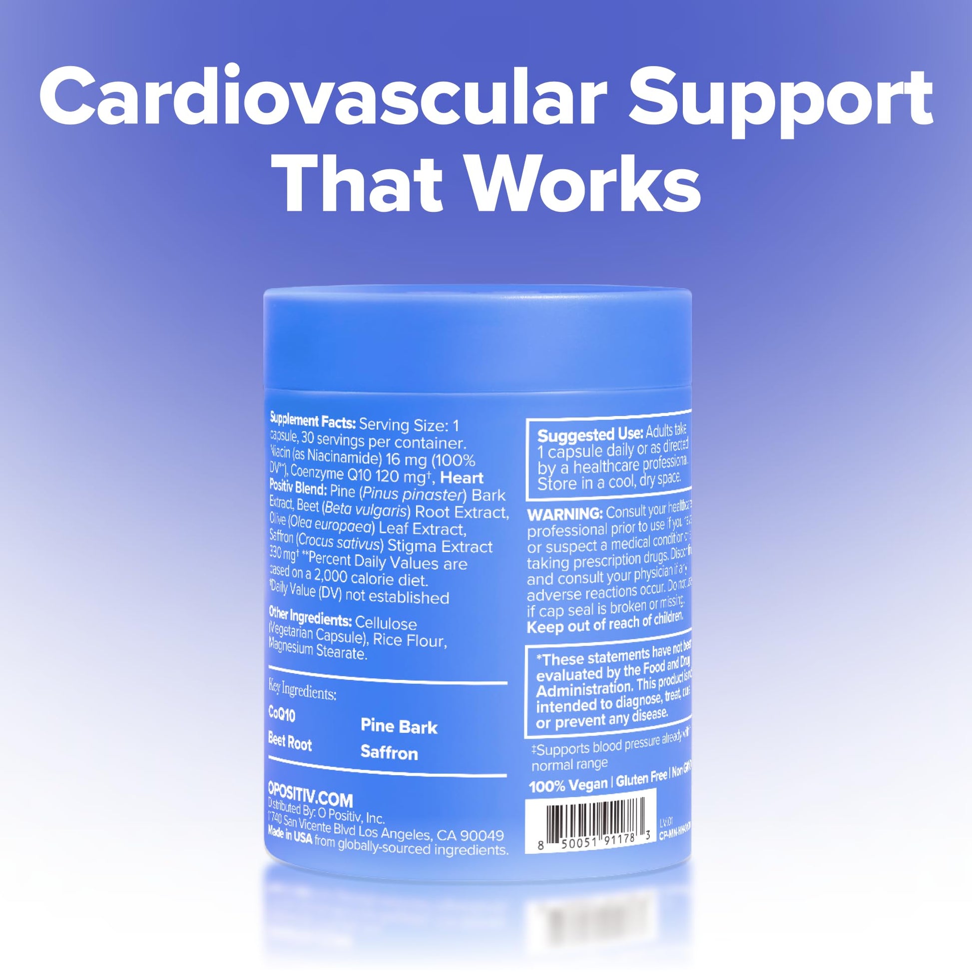 O Positiv MENO Heart + Blood Pressure Support Capsules – Daily Support for Healthy Circulation, Stress Management & Blood Pressure – with CoQ10, Beets, Pine Bark & Saffron – 30 Servings - dailyvitalstore