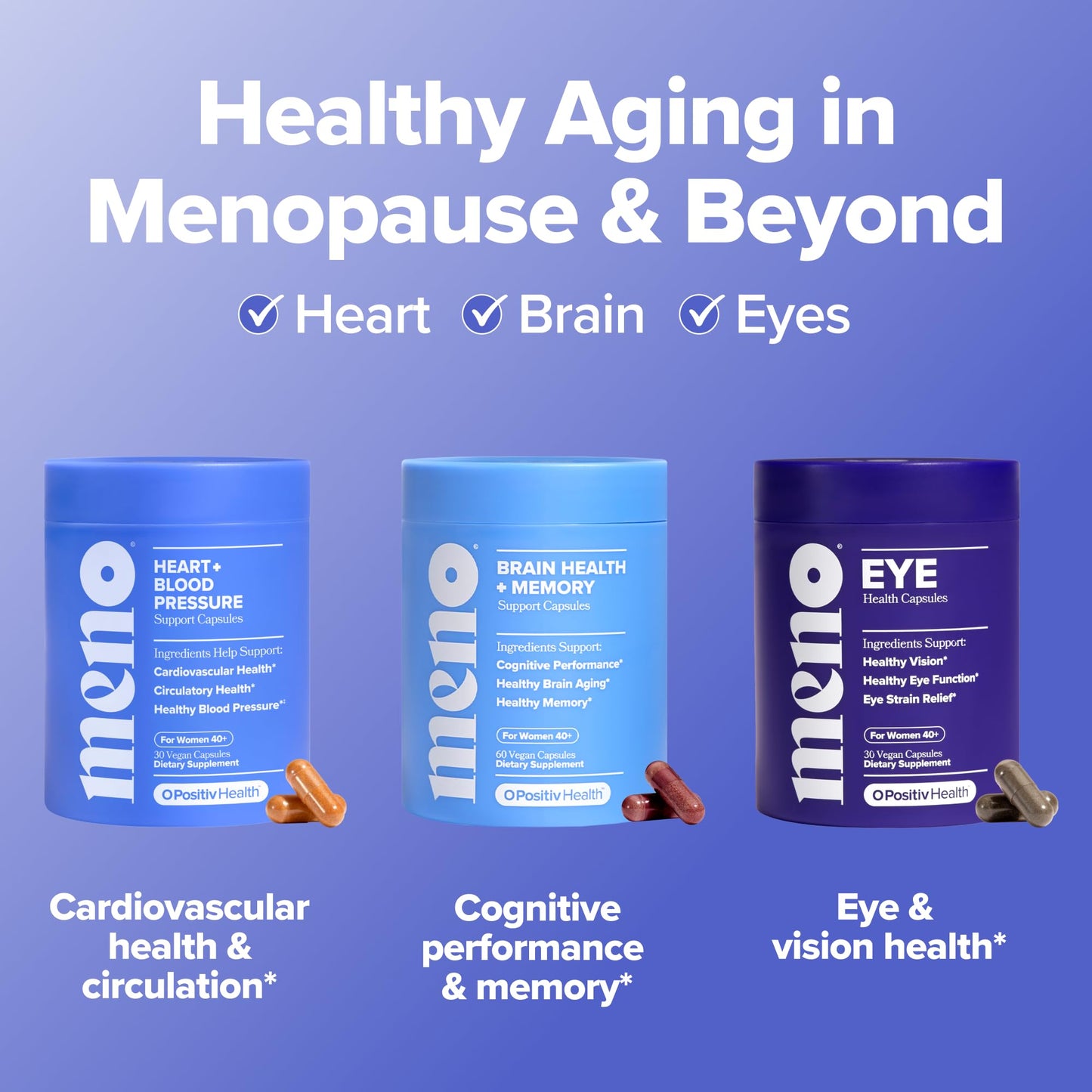 O Positiv MENO Heart + Blood Pressure Support Capsules – Daily Support for Healthy Circulation, Stress Management & Blood Pressure – with CoQ10, Beets, Pine Bark & Saffron – 30 Servings - dailyvitalstore