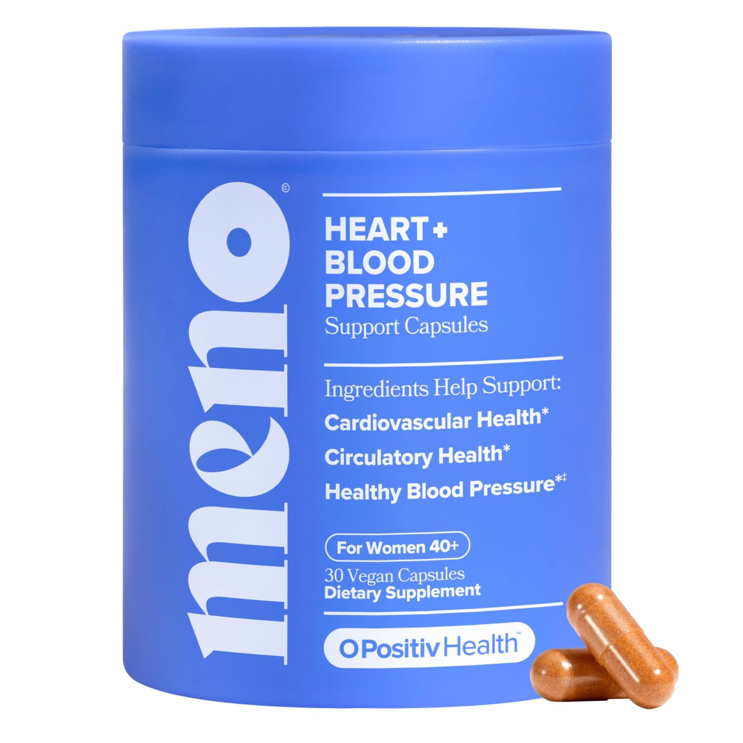 O Positiv MENO Heart + Blood Pressure Support Capsules – Daily Support for Healthy Circulation, Stress Management & Blood Pressure – with CoQ10, Beets, Pine Bark & Saffron – 30 Servings - dailyvitalstore