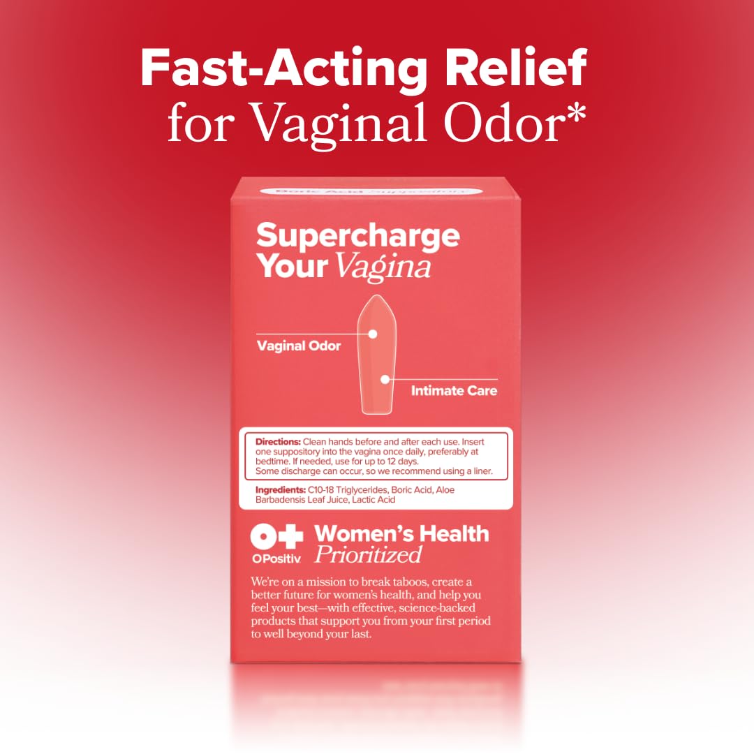 O Positiv URO Boric Acid Vaginal Suppository – with Lactic Acid, and Aloe for Fast Relief and Vaginal Odor Control – Vegan, Free from Parabens, Dyes, and Fragrances – 12 Count (Pack of 1) - dailyvitalstore