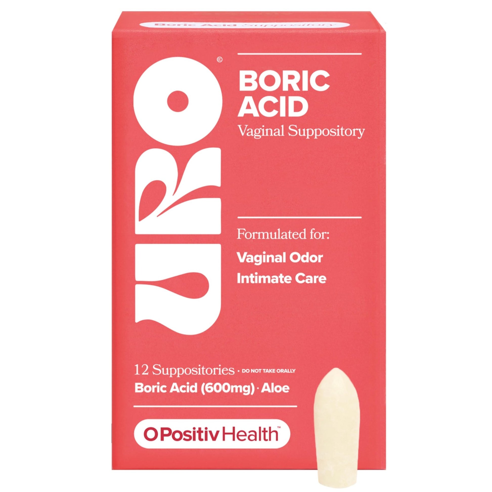 O Positiv URO Boric Acid Vaginal Suppository – with Lactic Acid, and Aloe for Fast Relief and Vaginal Odor Control – Vegan, Free from Parabens, Dyes, and Fragrances – 12 Count (Pack of 1) - dailyvitalstore