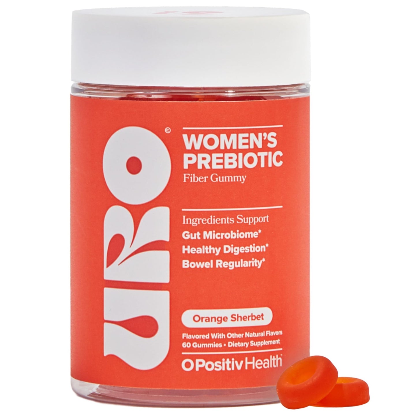 O Positiv URO Fiber Gummies for Adults, 60 Count (Pack of 1) - Prebiotic Chicory Root Inulin Fiber Supplement - Daily Gummy Fiber for Digestive Gut Health - Non-GMO, Vegan & Cruelty-Free - dailyvitalstore