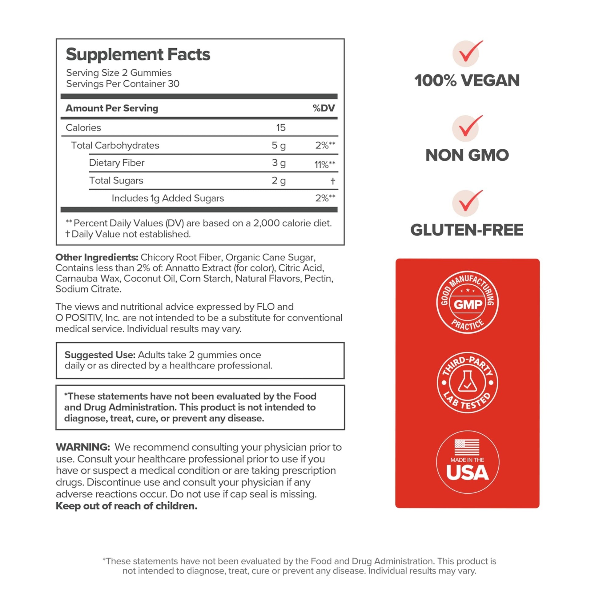 O Positiv URO Fiber Gummies for Adults, 60 Count (Pack of 1) - Prebiotic Chicory Root Inulin Fiber Supplement - Daily Gummy Fiber for Digestive Gut Health - Non-GMO, Vegan & Cruelty-Free - dailyvitalstore