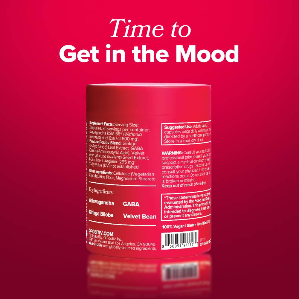 O Positiv URO Vaginal Moisture & Mood – Formulated to Support Vaginal Moisture, Mood & Relaxation – with KSM-66® Ashwagandha, Ginkgo Biloba, Mucuna pruriens, and GABA – 30 Servings - dailyvitalstore