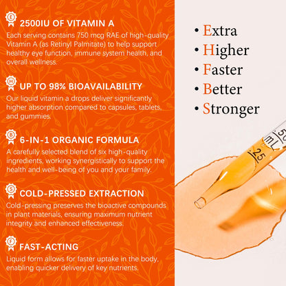 OASIS FORCE 6 in 1 Vitamin A Liquid Drops with Lutein & Zeaxanthin, Vita A Retinyl Palmitate for Skin, Vision & Immune Support, Adults & Kids Ages 6+, Vegan, Non-GMO, 2 Fl Oz - dailyvitalstore