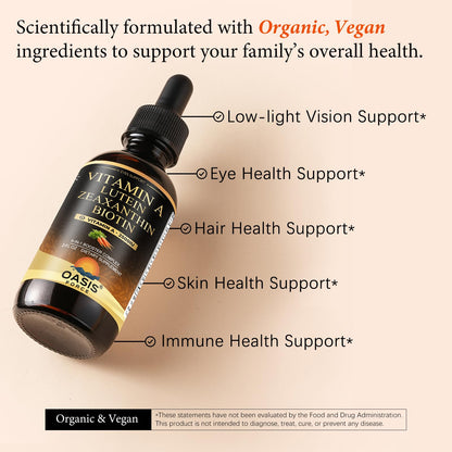 OASIS FORCE 6 in 1 Vitamin A Liquid Drops with Lutein & Zeaxanthin, Vita A Retinyl Palmitate for Skin, Vision & Immune Support, Adults & Kids Ages 6+, Vegan, Non-GMO, 2 Fl Oz - dailyvitalstore