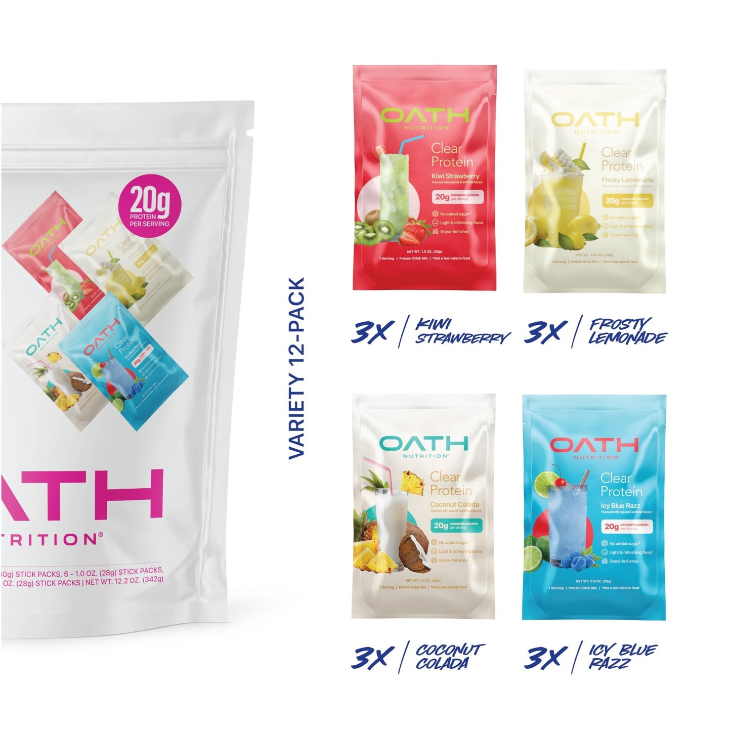 Oath Nutrition Clear Whey Isolate Protein Powder Variety Pack, 12 Pack - dailyvitalstore