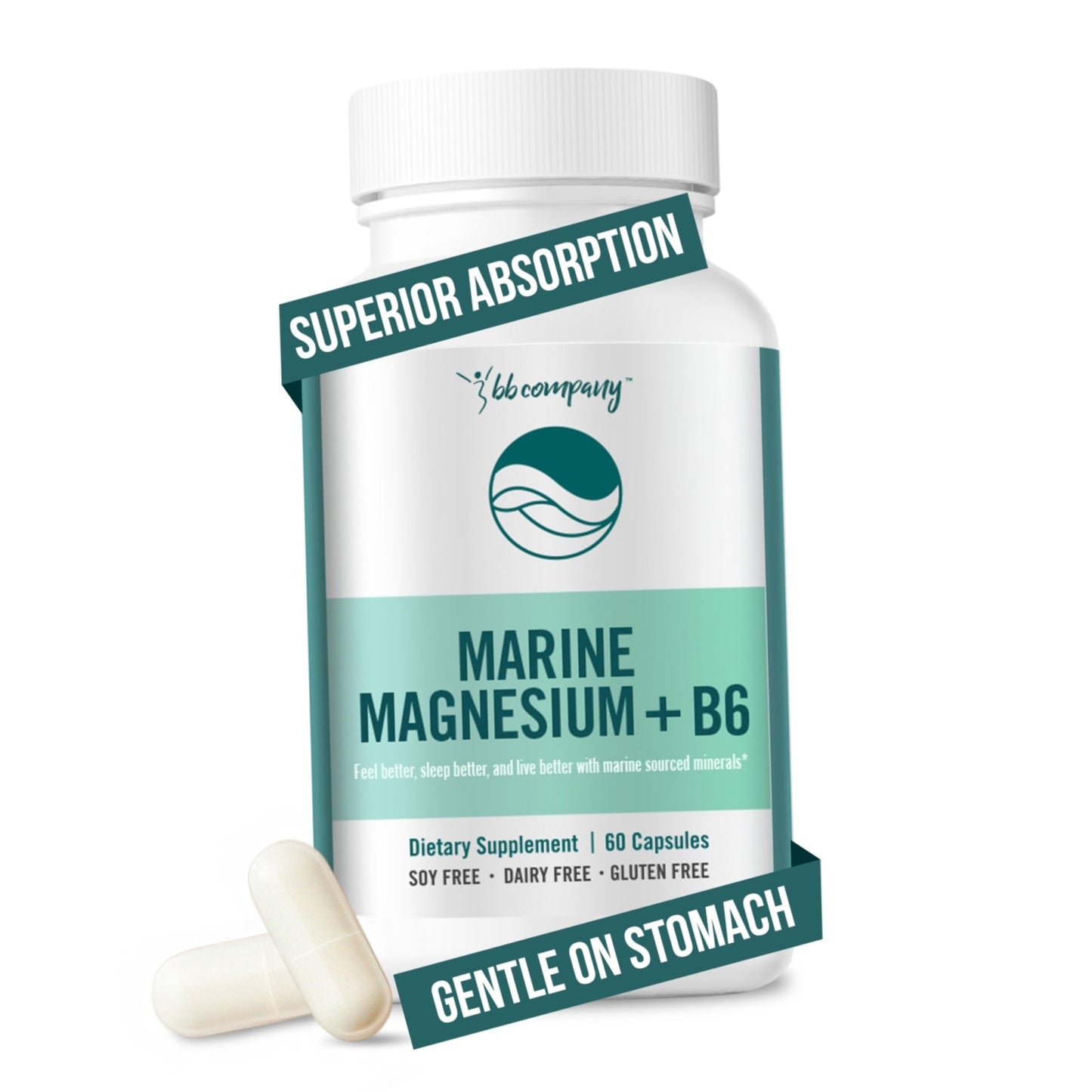 Ocean Magnesium 200mg Aquamin | More Soluble Than Magnesium Glycinate | Whole Food Mag B6 Supplement for Women | Gentle on Stomach & Vegan | Sleep Support, Calms Nerves & Leg Cramps | 60 Ct - dailyvitalstore
