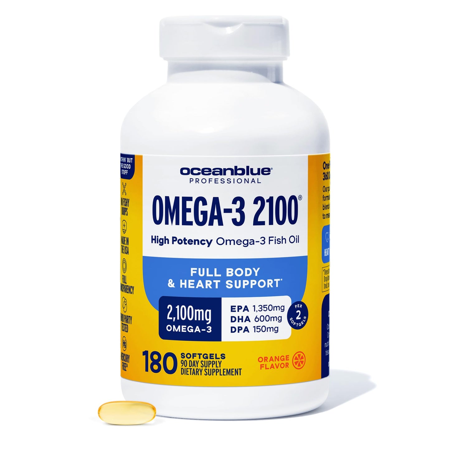 Oceanblue Professional Omega-3 2100 – 180 ct – Triple Strength Burpless Fish Oil Supplement with High-Potency EPA, DHA, DPA - dailyvitalstore