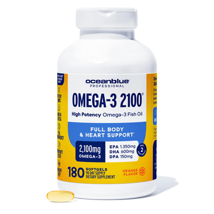 Oceanblue Professional Omega-3 2100 – 180 ct – Triple Strength Burpless Fish Oil Supplement with High-Potency EPA, DHA, DPA - dailyvitalstore