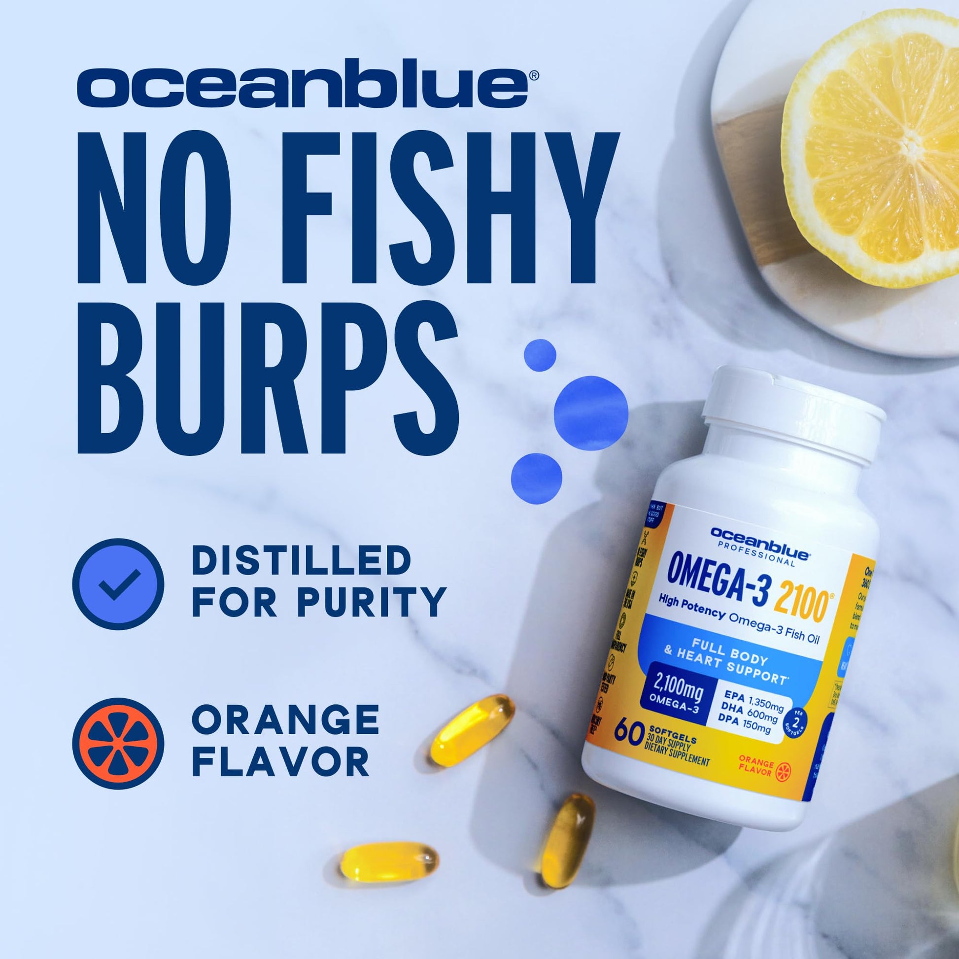 Oceanblue Professional Omega-3 2100 – 180 ct – Triple Strength Burpless Fish Oil Supplement with High-Potency EPA, DHA, DPA - dailyvitalstore