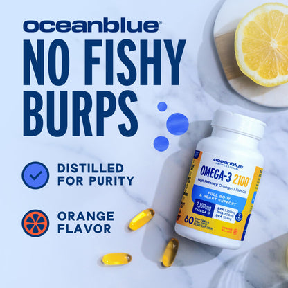 Oceanblue Professional Omega-3 2100 – 180 ct – Triple Strength Burpless Fish Oil Supplement with High-Potency EPA, DHA, DPA - dailyvitalstore