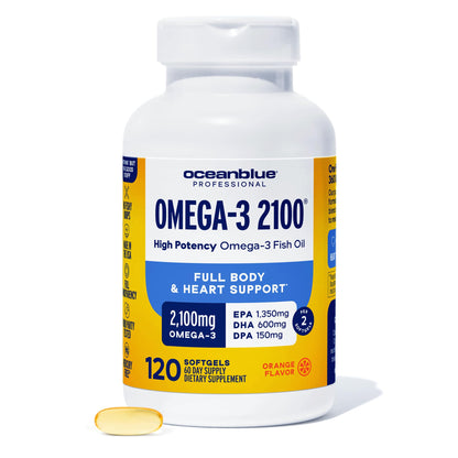 Oceanblue Professional Omega-3 2100mg Fish Oil Supplement – Triple Strength, High Potency EPA, DHA & DPA – Burpless, Wild-Caught, Natural Orange Flavor – 120 Count (Pack of 1) - dailyvitalstore