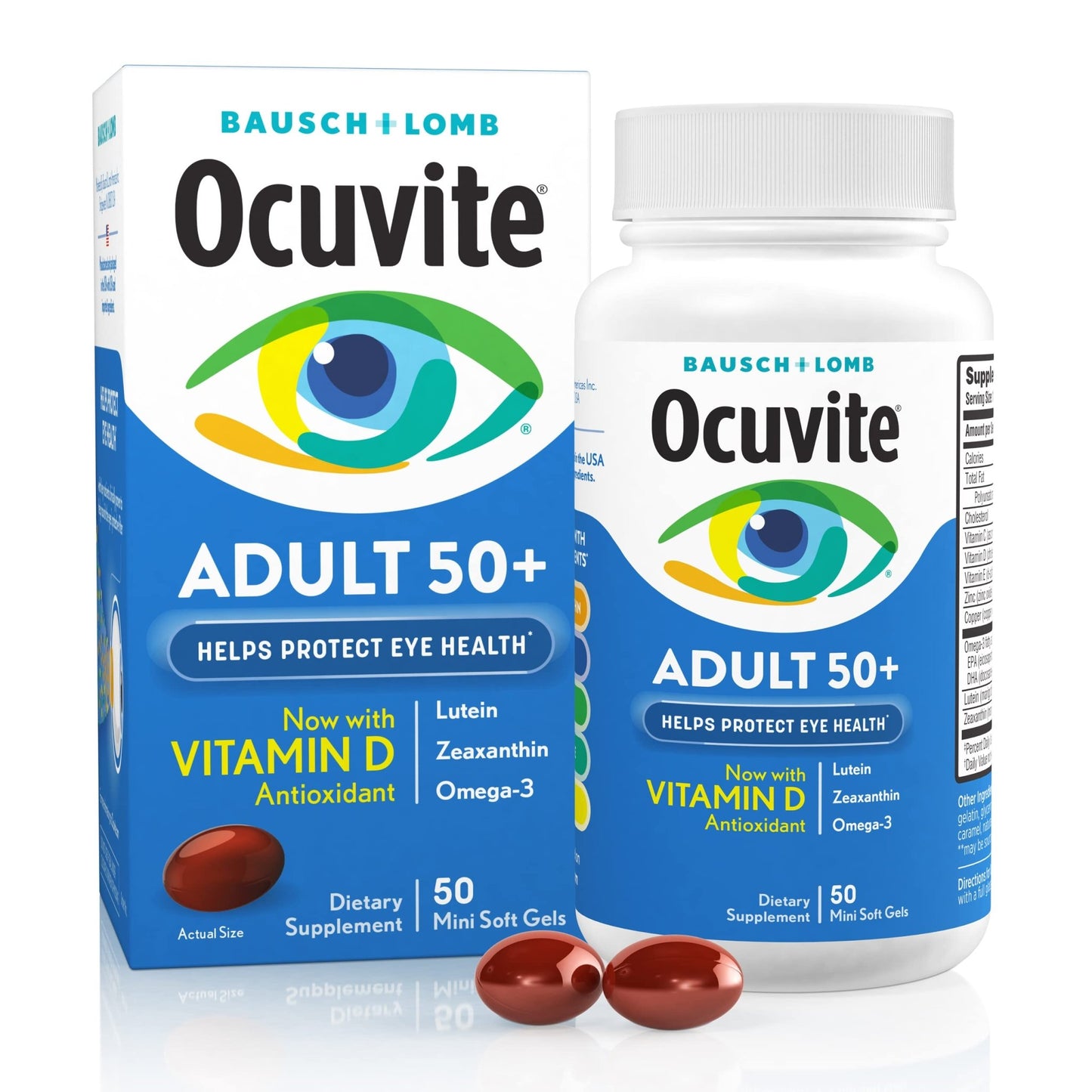 Ocuvite 50+ Eye Vitamin & Mineral Supplement, Multivitamin for Vision & Ocular Health with Omega-3, Zinc, Vitamins C & E, Lutein & Zeaxanthin, Zinc Supplements for Women and Men, 50 Softgels - dailyvitalstore