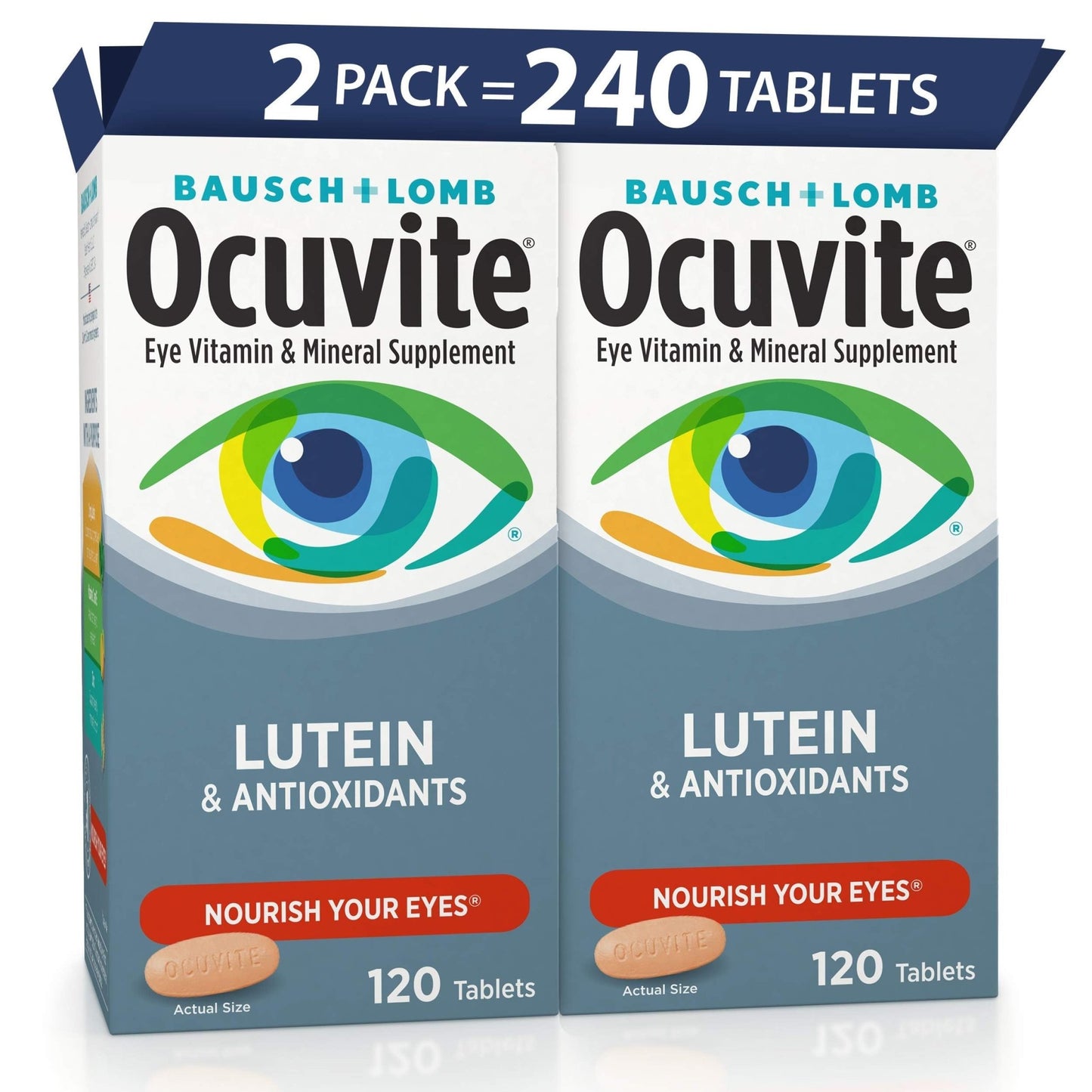 Ocuvite Eye Vitamin & Mineral Supplement, Lutein & Antioxidant Vitamins A, C, E, Zinc for Eye Health, Vitamins for Eyes, 120 Tablets (Pack of 2) - dailyvitalstore