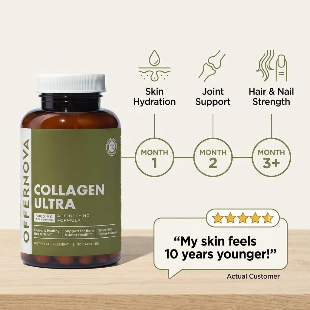 Offernova Collagen Ultra Hydrolyzed Collagen Supplements - 3000mg Anti Aging Bovine Collagen Peptides for Healthy Joints, Bones, Hair and Skin. - dailyvitalstore