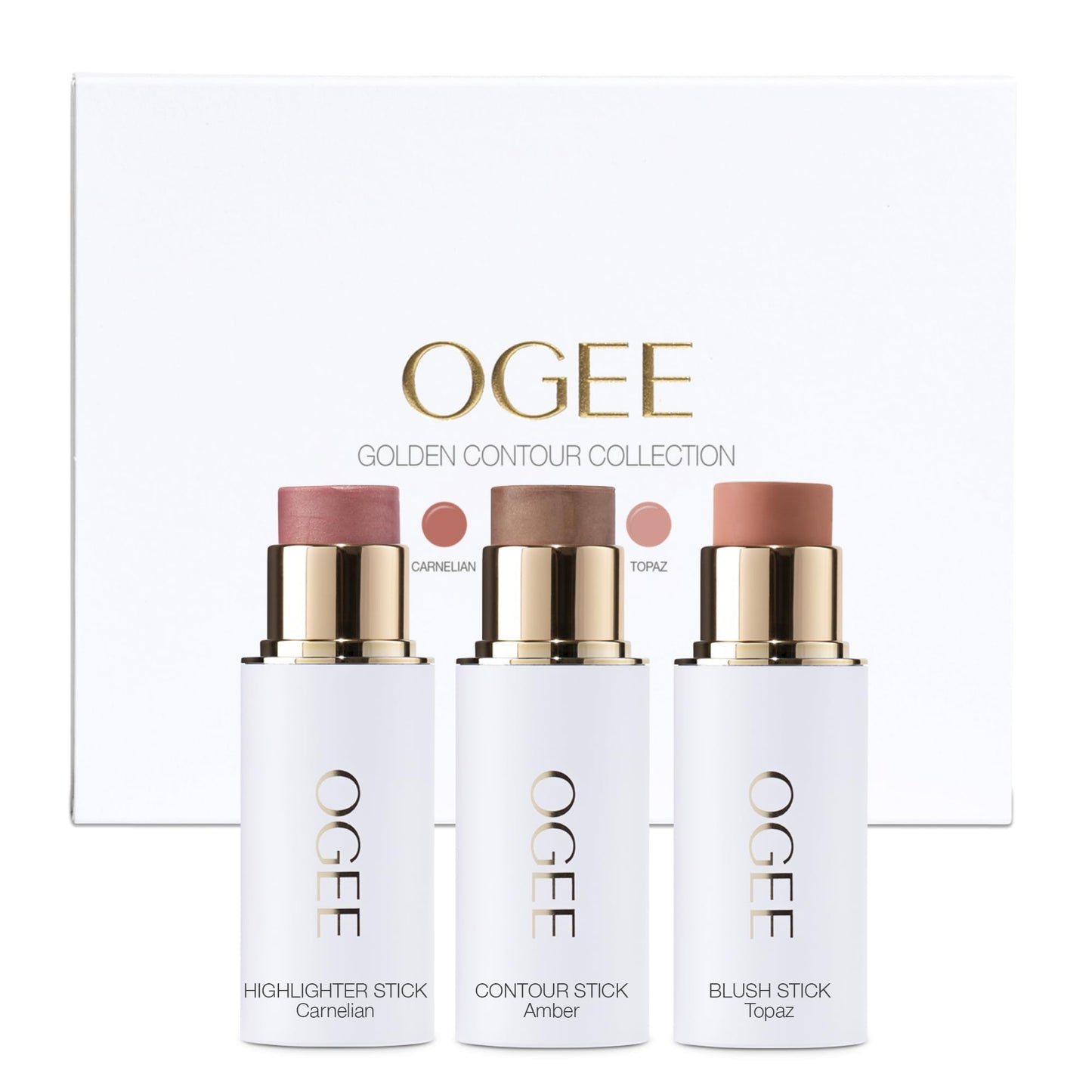 Ogee Face Stick Trio - Golden Contour Stick Makeup Collection - Certified Organic Bronzer, Blush Stick, and Highlighter Stick for a Flawless Look - dailyvitalstore