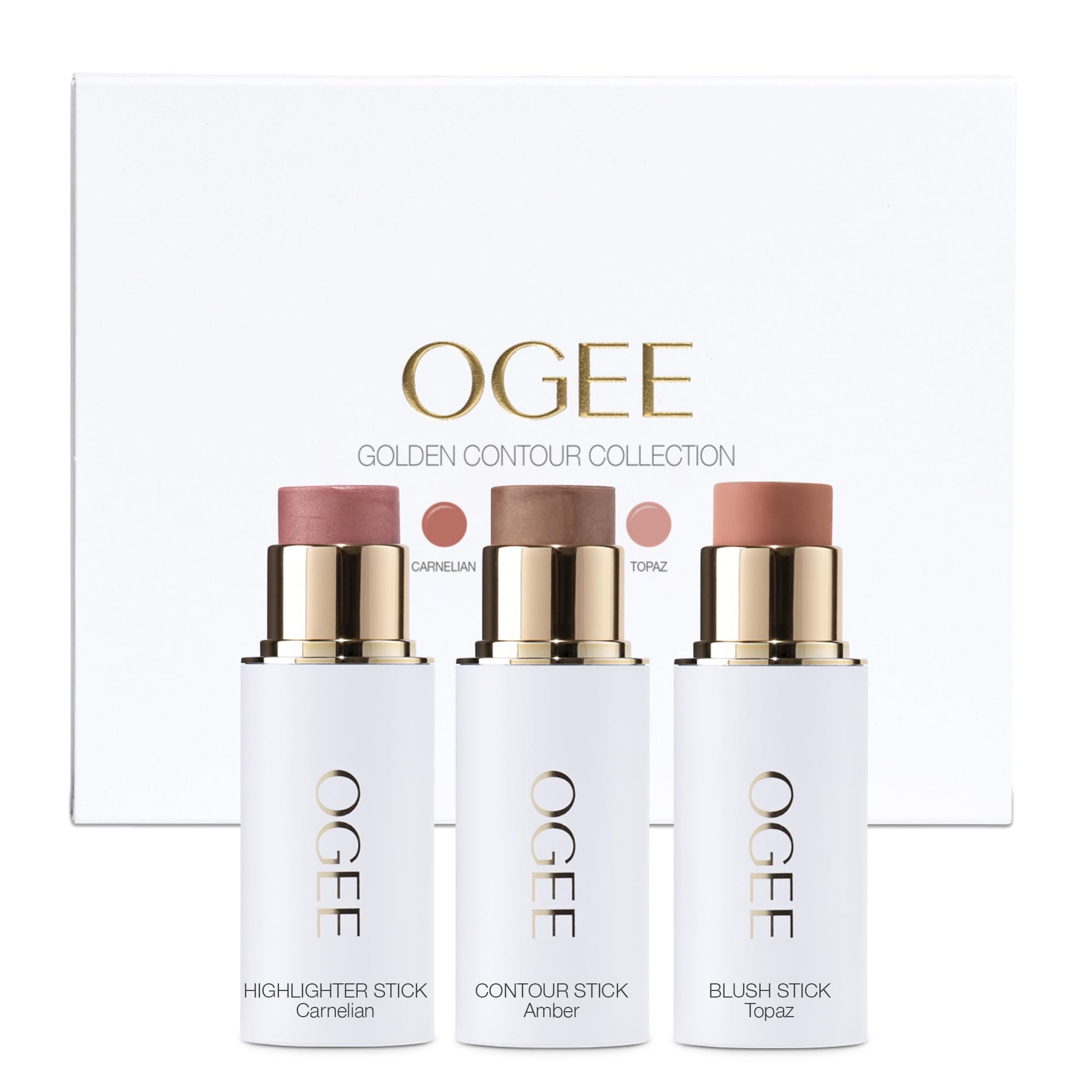 Ogee Face Stick Trio - Golden Contour Stick Makeup Collection - Certified Organic Bronzer, Blush Stick, and Highlighter Stick for a Flawless Look - dailyvitalstore