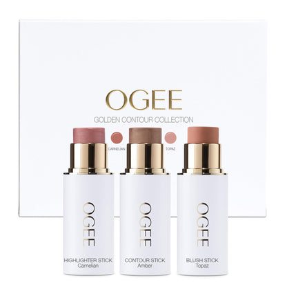Ogee Face Stick Trio - Golden Contour Stick Makeup Collection - Certified Organic Bronzer, Blush Stick, and Highlighter Stick for a Flawless Look - dailyvitalstore
