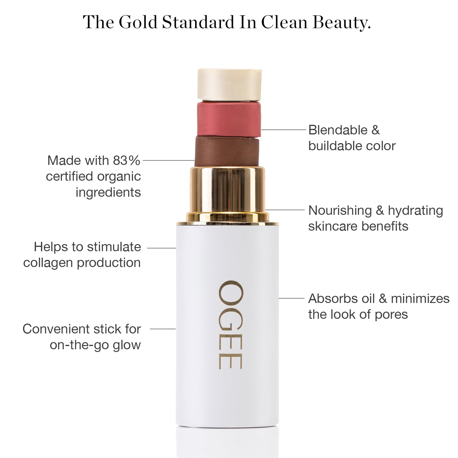 Ogee Sculpted Face Stick (ROSE QUARTZ - ROSE BLUSH) Certified Organic Blush Stick - Multi-Use Cream Blush Stick for Cheeks, Lips & Face - dailyvitalstore