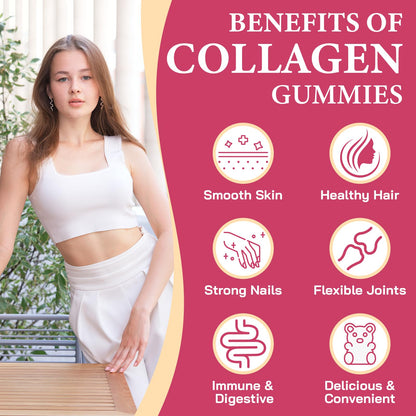 OHaboth Collagen Gummies for Women, Hydrolyzed Collagen Peptides Type I, II, III, V, X, 0 Sugar - Collagen Gummies for Skin, Wrinkles, Hair, Nails - dailyvitalstore