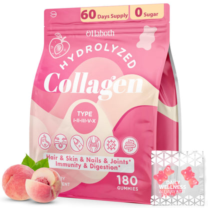 OHaboth Collagen Gummies for Women, Hydrolyzed Collagen Peptides Type I, II, III, V, X, 0 Sugar - Collagen Gummies for Skin, Wrinkles, Hair, Nails - dailyvitalstore