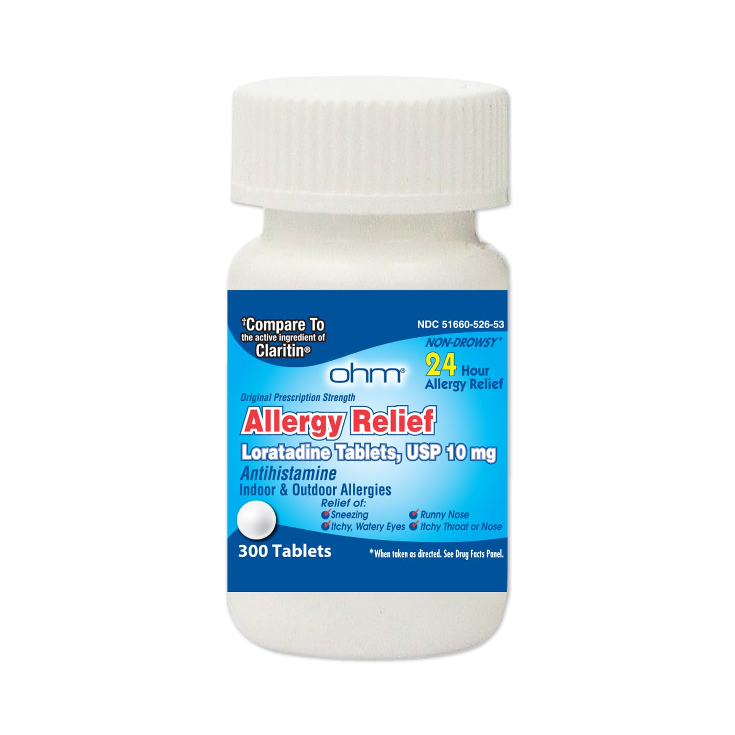Ohm 24 Hour Loratadine Allergy Relief Tablets, 10mg - 300 Count | Non-Drowsy Allergy Pills, Medicine Original Prescription Strenght - dailyvitalstore