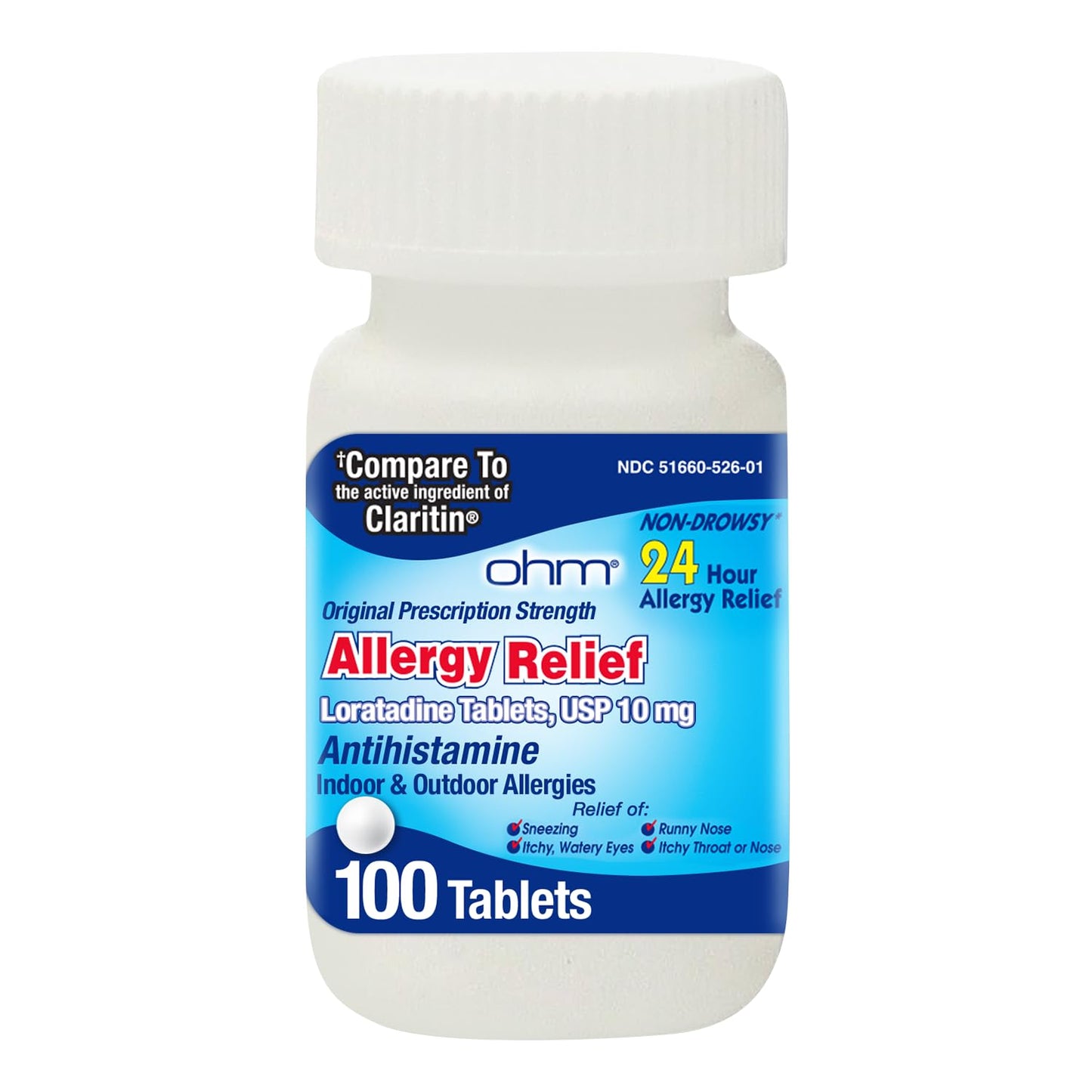 Ohm Allergy Pills - Loratadine Allergy 24 Hour Non Drowsy Relief for Seasonal Allergies, Sneezing - Loratadine 10 mg Antihistamine for Effective Non-Drowsy 24-Hour Symptom Relief - 100 Count - dailyvitalstore