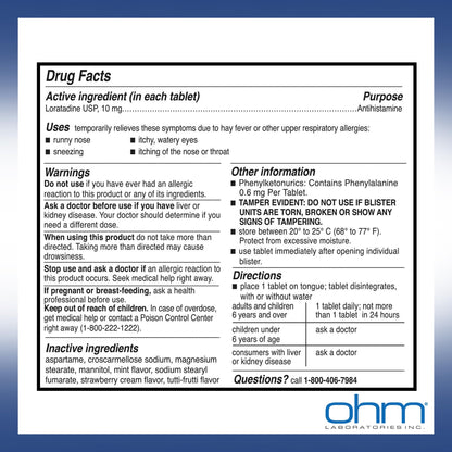 Ohm Allergy Pills - Loratadine Allergy 24 Hour Non Drowsy Relief for Seasonal Allergies, Sneezing - Loratadine 10 mg Antihistamine for Effective Non-Drowsy 24-Hour Symptom Relief - 100 Count - dailyvitalstore