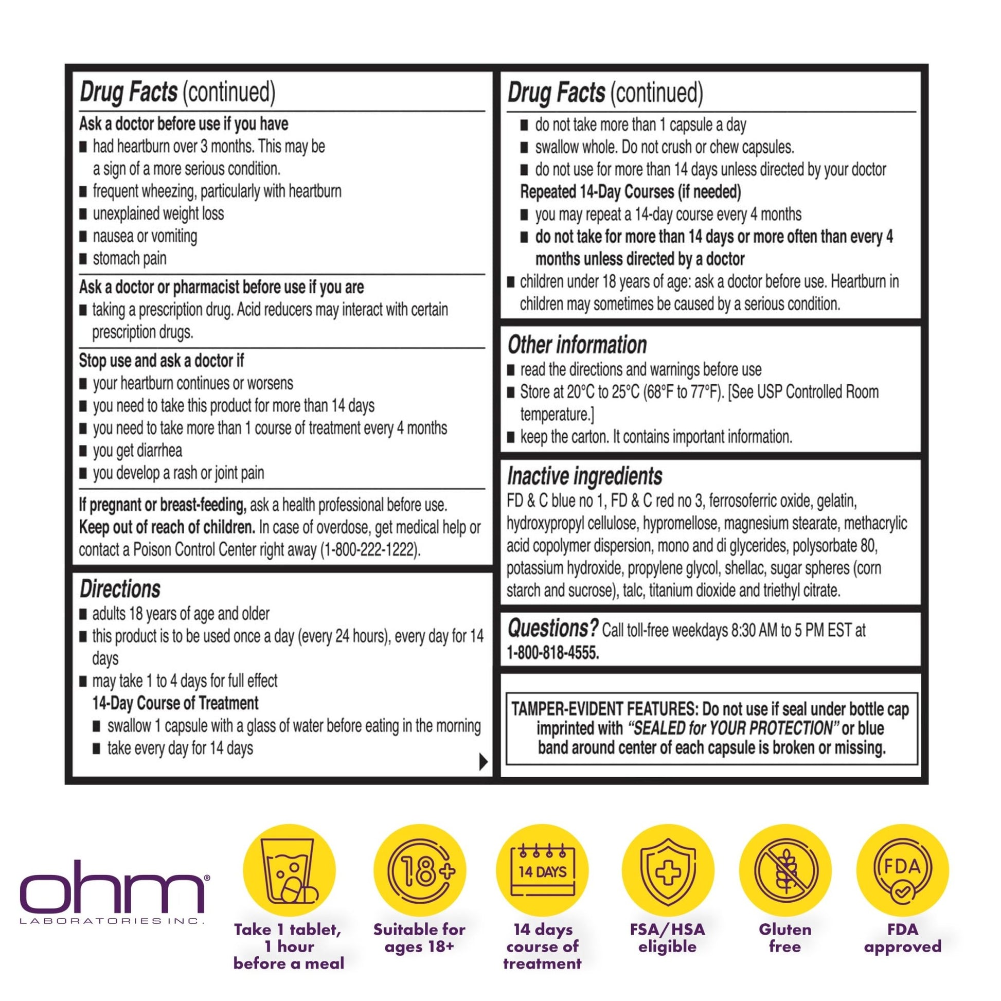 Ohm Esomeprazole Magnesium Delayed Release Capsules 20mg - Frequent Heartburn & Acid Reflux Relief, 24 Hour Chest & Stomach Acid Reducer (6 Weeks of Supply, 42, Count) - dailyvitalstore