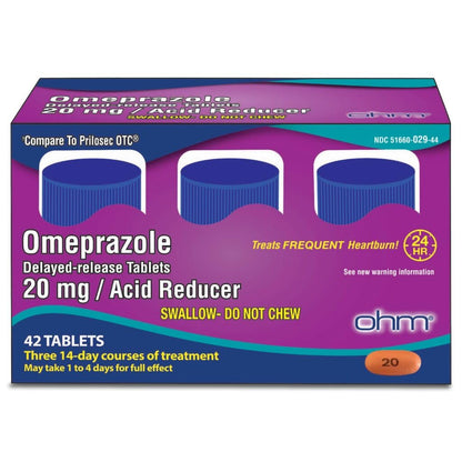 Ohm Omeprazole 20mg, 42 Delayed-Release Tablets, Acid Reducer for Frequent Heartburn, 24-Hour Relief Heartburn Medicine, Helps Relieve Stomach & Chest Discomfort (6 Weeks of Supply, 42, Count) - dailyvitalstore