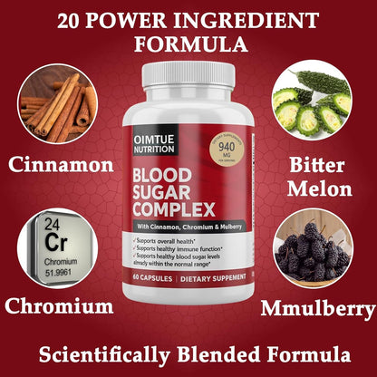 OIMTUE Blood Sugar Complex Supplement – Levels with Cinnamon, Chromium & Bitter Melon ，20 Active Ingredients - dailyvitalstore