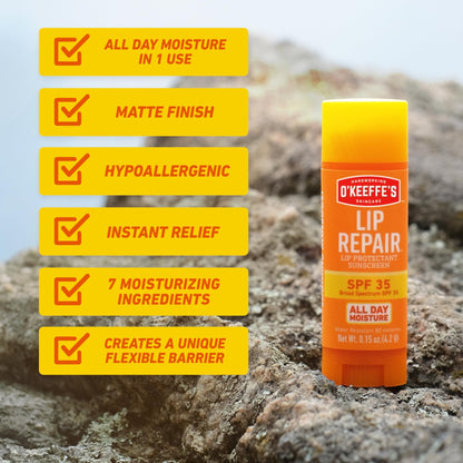 O'Keeffe's Lip Repair SPF 35 Lip Balm - Stick (3 Pack) - Sun-Safe Moisturizer for Extremely Cracked, Dry Lips - dailyvitalstore