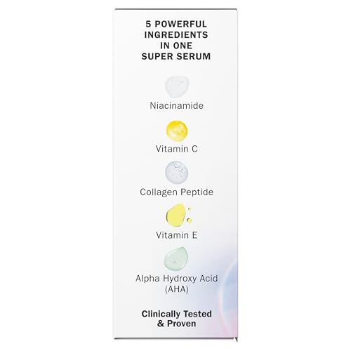Olay Super Serum - Glow Serum for Face - Activated Niacinamide, Vitamin C & E, Collagen Peptide, AHA - 5-in-1 Benefits - Brightens, Hydrates, Smooths, Firms, Evens Tone, Proactive Anti-Aging, 1.7 Oz - dailyvitalstore