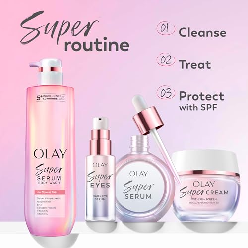 Olay Super Serum - Glow Serum for Face - Activated Niacinamide, Vitamin C & E, Collagen Peptide, AHA - 5-in-1 Benefits - Brightens, Hydrates, Smooths, Firms, Evens Tone, Proactive Anti-Aging, 1.7 Oz - dailyvitalstore