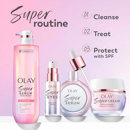 Olay Super Serum - Glow Serum for Face - Activated Niacinamide, Vitamin C & E, Collagen Peptide, AHA - 5-in-1 Benefits - Brightens, Hydrates, Smooths, Firms, Evens Tone, Proactive Anti-Aging, 1.7 Oz - dailyvitalstore