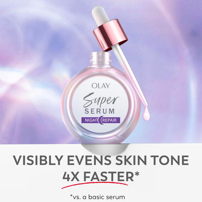 Olay Super Serum Night Repair, Fragrance-Free - Niacinamide, Peptide, Salicylic & Lactic Acid, Glycerin - 5-in-1 Skin Care Benefits - Hydrating, Evens Tone - dailyvitalstore