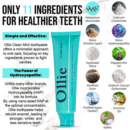 Ollie Fluoride Free 10% Nano Hydroxyapatite Toothpaste for Remineralizing Enamel, Sensitive Teeth & Whitening, - dailyvitalstore