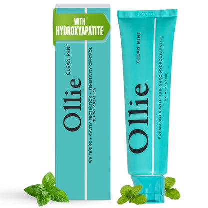Ollie Fluoride Free 10% Nano Hydroxyapatite Toothpaste for Remineralizing Enamel, Sensitive Teeth & Whitening, - dailyvitalstore