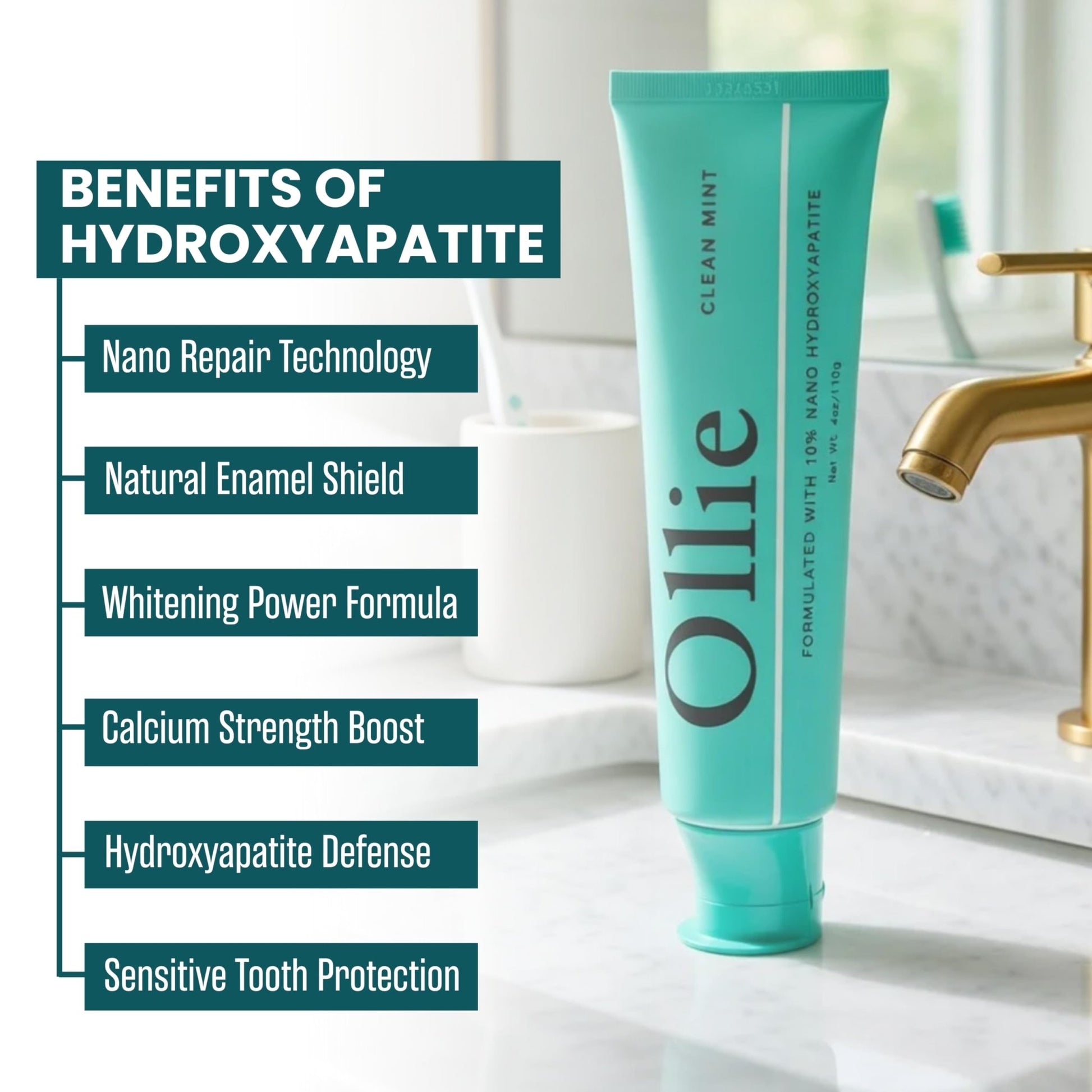 Ollie Fluoride Free 10% Nano Hydroxyapatite Toothpaste for Remineralizing Enamel, Sensitive Teeth & Whitening, - dailyvitalstore