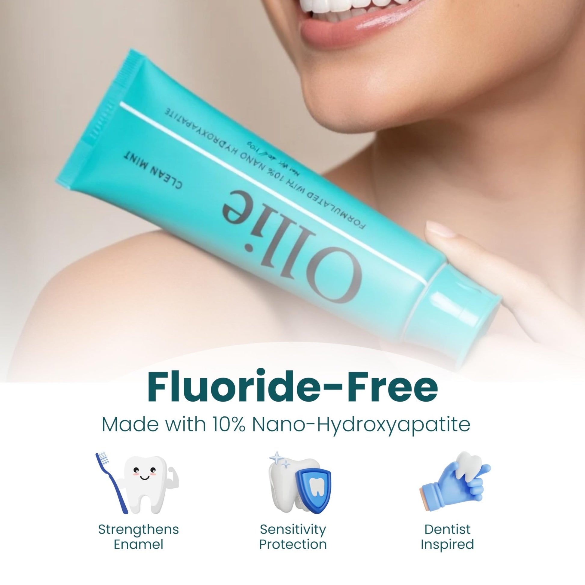Ollie Fluoride Free 10% Nano Hydroxyapatite Toothpaste for Remineralizing Enamel, Sensitive Teeth & Whitening, - dailyvitalstore