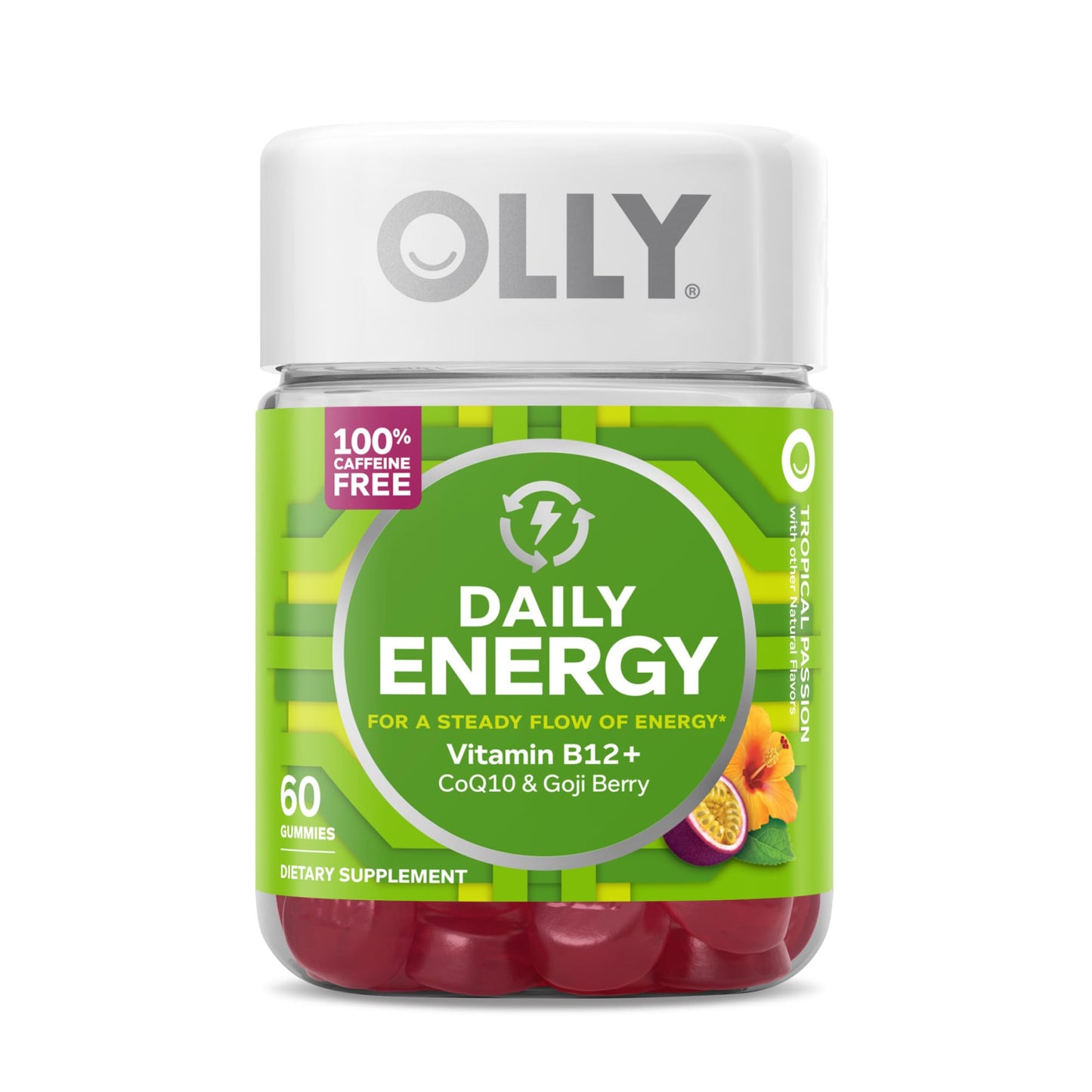 OLLY Daily Energy Gummy, Caffeine Free, Vitamin B12, CoQ10, Goji Berry, Adult Chewable Supplement & Hello Happy Gummy Worms, Mood Balance Support, Vitamin D, Saffron, Adult Chewable Supplement - dailyvitalstore