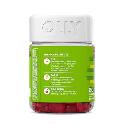 OLLY Daily Energy Gummy, Caffeine Free, Vitamin B12, CoQ10, Goji Berry, Adult Chewable Supplement, Tropical Flavor - 60 Count - dailyvitalstore