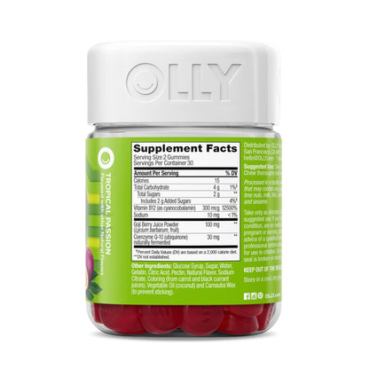 OLLY Daily Energy Gummy, Caffeine Free, Vitamin B12, CoQ10, Goji Berry, Adult Chewable Supplement, Tropical Flavor - 60 Count - dailyvitalstore