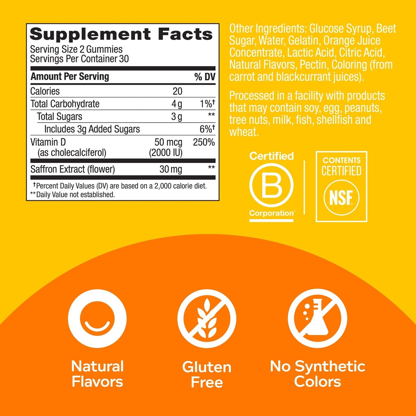 OLLY Hello Happy Gummy Worms, Mood Support Gummies For Adults,* Saffron Extract, Vitamin D, Tropical Zing Flavored, 30 Day Supply - 60 Count - dailyvitalstore