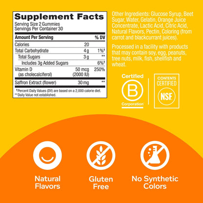 OLLY Hello Happy Gummy Worms, Mood Support Gummies For Adults,* Saffron Extract, Vitamin D, Tropical Zing Flavored, 30 Day Supply - 60 Count - dailyvitalstore