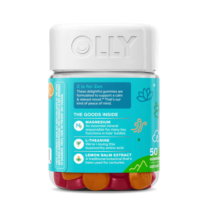 OLLY Kids Chillax Gummy, For a Calm and Relaxed Mood*, Magnesium, L-Theanine, Lemon Balm Extract, Chewable Supplement, Sherbet Flavored, 25 Day Supply - 50 Count - dailyvitalstore