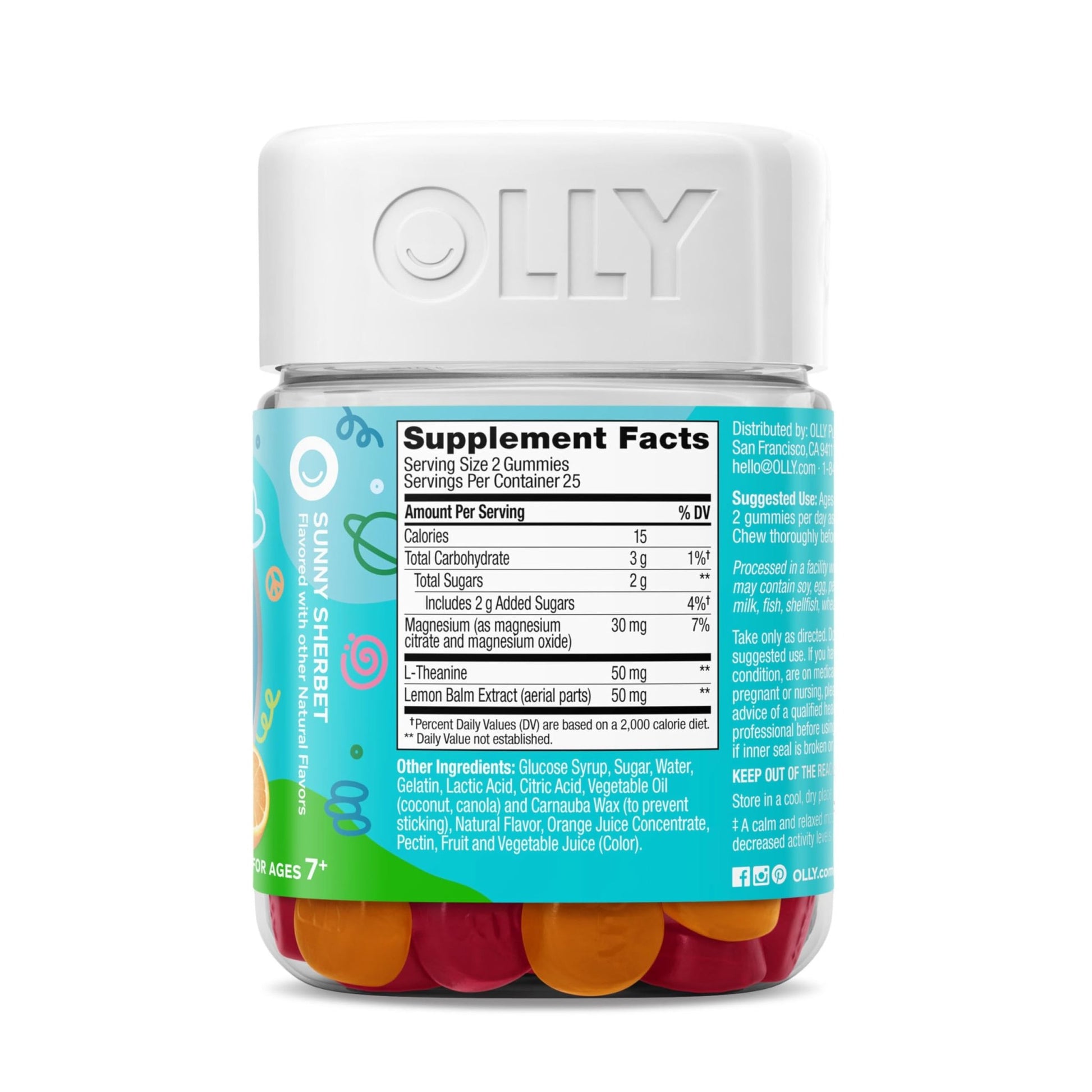 OLLY Kids Chillax Gummy, For a Calm and Relaxed Mood*, Magnesium, L-Theanine, Lemon Balm Extract, Chewable Supplement, Sherbet Flavored, 25 Day Supply - 50 Count - dailyvitalstore